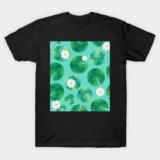 Lily Pads & Flowers Pond Pattern T-Shirt